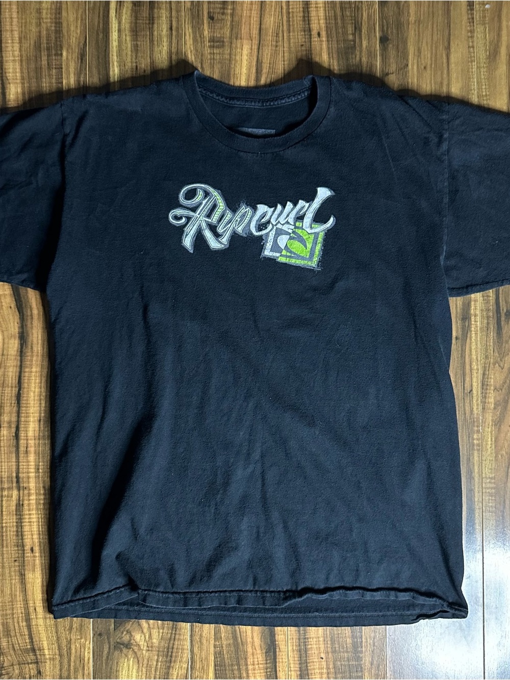 Rip Curl Black Short-Sleeve Tee with Green & White Logo